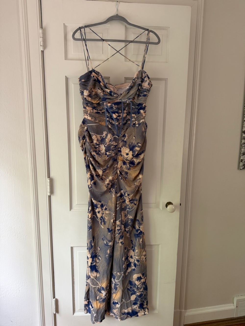 ASOS Floral Ruched Slip Dress in Blue and Cream (new with tags)